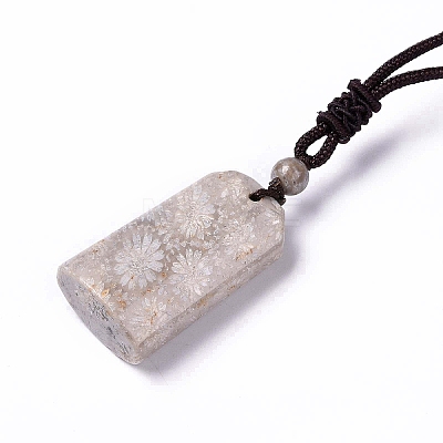 Natural Fossil Coral Arch Pendant Necklace with Nylon Cord for Women NJEW-C002-03-1