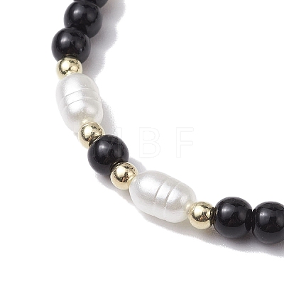 2Pcs 2 Colors Round Acrylic & Imitation Pearl Beaded Stretch Bracelets BJEW-JB10343-1