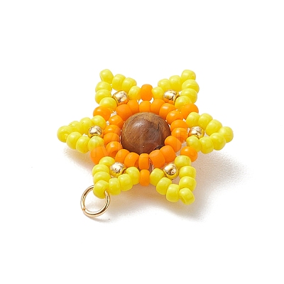 Natural Tiger Eye Glass Seed Beaded Pendants PALLOY-MZ00280-1