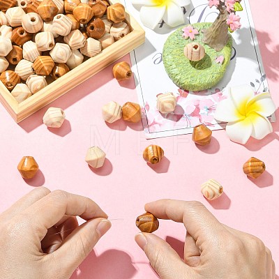 100Pcs 2 Colors Bicone Unfinished Natural Wood Beads WOOD-CJ0002-71-1