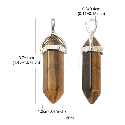 2Pcs Natural Tiger Eye Double Terminated Pointed Pendants G-YW0002-05A-1