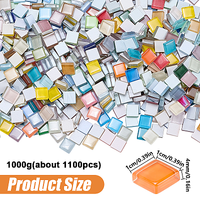 Square Glass Mosaic Cabochons GLAA-WH0033-142-1