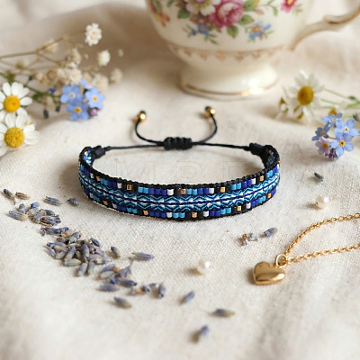 Adjustable Glass Seed Bead Braided Bracelets CW1056-2-1
