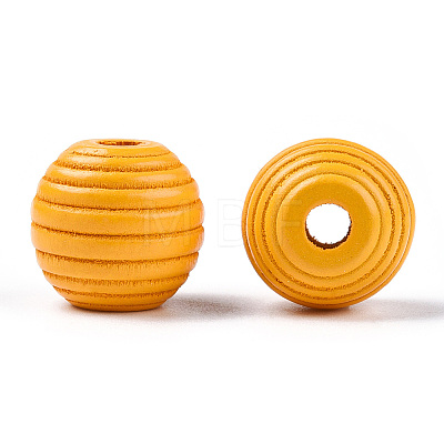 Painted Natural Wood Beehive Beads WOOD-S049-04B-09-1