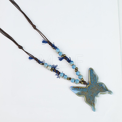 Adjustable Ethnic Porcelain Butterfly Pendant Necklaces for Women WG3DEB4-01-1
