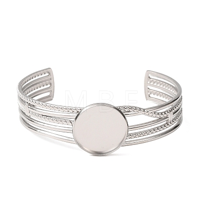 304 Stainless Steel Multi-strand Cuff Bracelet Blanks with Flat Round Bezel Settings SA-CBA4160-01C-P-1