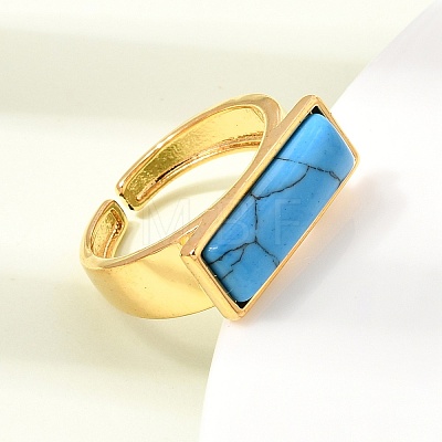 Brass with Synthetic Turquoise Cuff Open Rings for Women GG-CBA0B5A-04G-06-1