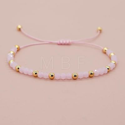 Glass & Brass Round Beads Braided Bead Bracelets RD6595-4-1