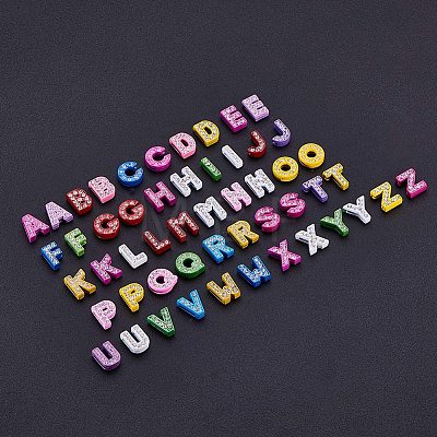 Mixed Color Zinc Alloy Grade A Rhinestone Letter Slide Charms ALRI-PH0001-04-1