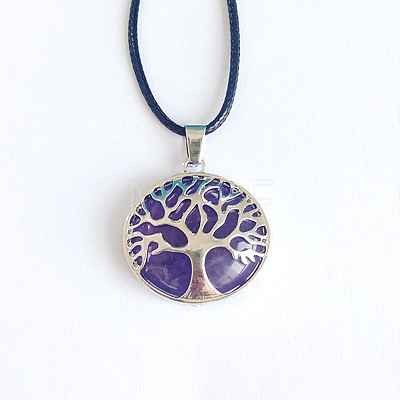 Alloy Pave Natural Amethyst Tree of Life Pendant Necklaces KW6501-3-1
