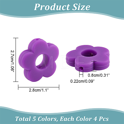  20Pcs 5 Colors Food Grade Eco-Friendly Silicone Beads SIL-NB0001-14B-1