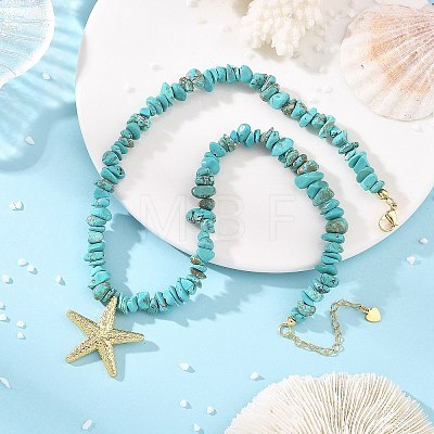 Ocean Brass Sea Animals Pendant Synthetic Turquoise Chip Beaded Necklaces for Women NJEW-JN06424-01-1
