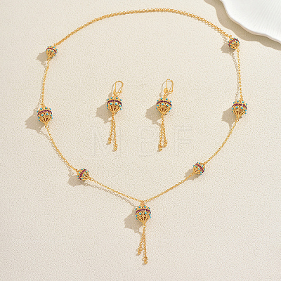 Bohemian Lantern Tassels Brass Earrings & Necklaces Set for Wedding and Party DF0929-1