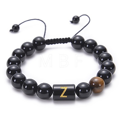Natural Black Agate & Tiger Eye Round Beaded Adjustable Bracelets HL8029-26-1