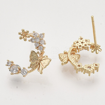 Brass Micro Pave Clear Cubic Zirconia Stud Earrings LS-X-EJEW-T007-14G-NF-1