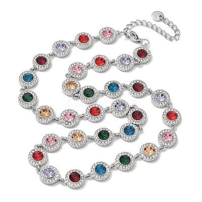 304 Stainless Steel Full Rhinestone Flat Round Link Chain Necklaces for Women SA-CBABBEA-02P-02-1