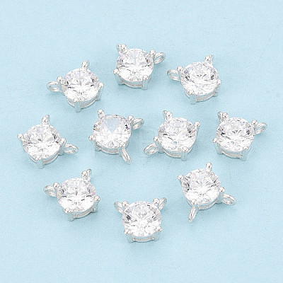 925 Sterling Silver Pave Clear Cubic Zirconia Flat Round Charms STER-T008-69S-01-1