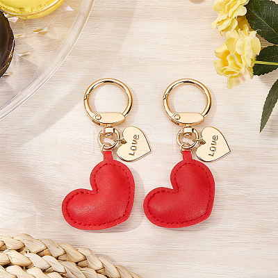 2Pcs Minimalist Leather Heart Earphone Case Keychain Bag Backpack Pendant Car Purse Keyring Charm KEYC-CL0001-60-1