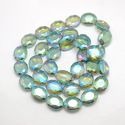 Faceted Electroplate Crystal Glass Oval Beads Strands EGLA-F059B-10-1