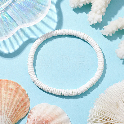 Disc Natural Shell Beaded Stretch Bracelets for Women BJEW-JB10312-01-1