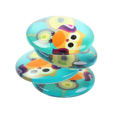 Cartoon Owl Printed Glass Half Round/Dome Cabochons GGLA-N004-10mm-B-1