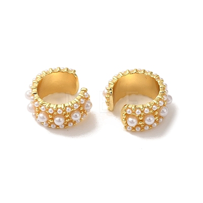 Rack Plating Brass with ABS Plastic Pearl Clip-on Earrings for Women EJEW-G403-02G-1