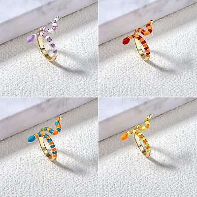 4Pcs 4 Colors Snake Golden Cuff Rings for Women RJEW-SZ0001-04B-1