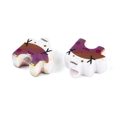 UV Plating Opaque Printed Acrylic European Beads OACR-N153-06C-1