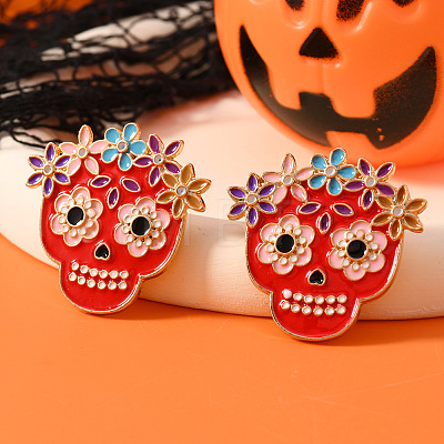 Halloween Skull Alloy Enamel Stud Earrings RR3201-2-1