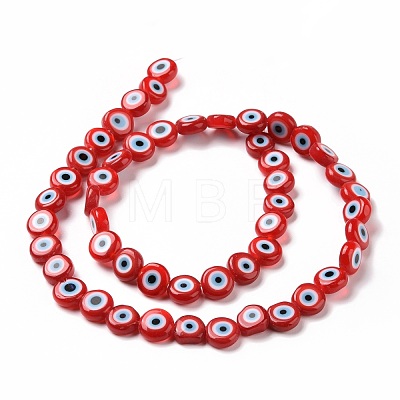 Handmade Evil Eye Lampwork Flat Round Bead Strands LAMP-L058-6mm-17-1