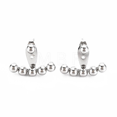 304 Stainless Steel Beaded Horizontal Bar Stud Earrings EJEW-N016-016P-1