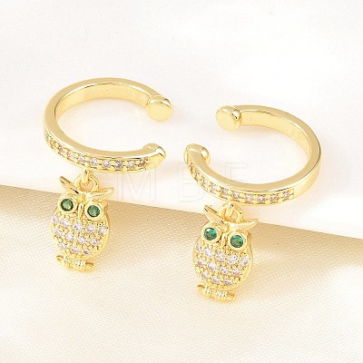 Owl Brass Micro Pave Cubic Zirconia Cuff Earrings EJEW-Z164-01G-1