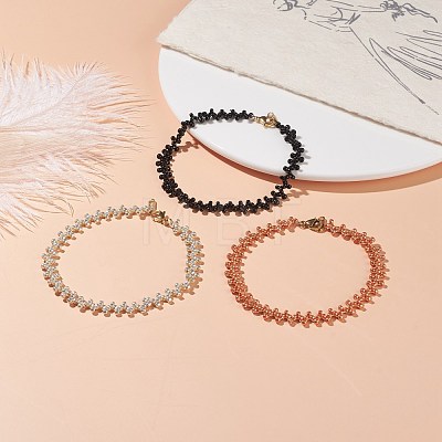 3Pcs 3 Color Japanese Rocailles Seed Beaded Anklets Set for Women AJEW-AN00473-1