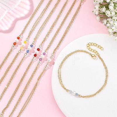 White Round Shell Pearl & Natural Mixed Stone Beads Anklets AJEW-AN00835-1