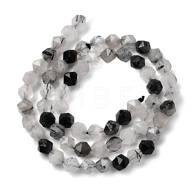 Natural Tourmalinated Quartz/Black Rutilated Quartz Beads Strands G-Z119-A15-01-1