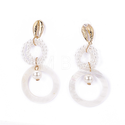 (Jewelry Parties Factory Sale)Shell Pearl Dangle Stud Earrings EJEW-F206-19G-1