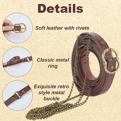 Medieval PU Leather Waist Belts with Alloy Chains Tassel AJEW-WH0709-227A-1
