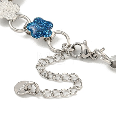 304 Stainless Steel Enamel Flower Link Chain Bracelets with Glitter Powder BJEW-S153-05P-01-1