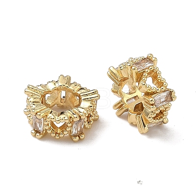 Heart Brass Micro Pave Clear Cubic Zirconia European Beads KK-D228-25G-1