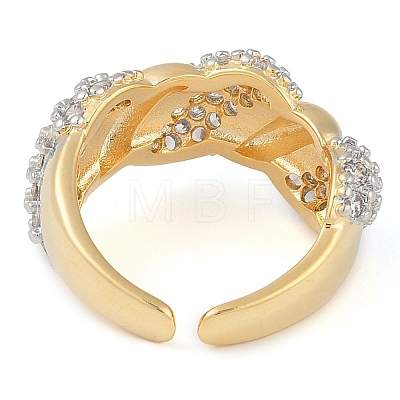 Twist Brass Micro Pave Clear Cubic Zirconia Open Cuff Ring for Women RJEW-Q819-02G-1