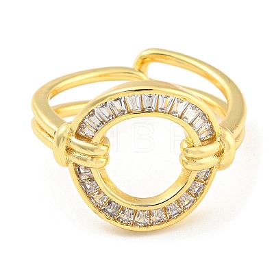 Rack Plating Brass with Clear Cubic Zirconia Donut Open Cuff Rings RJEW-Q784-20G-1