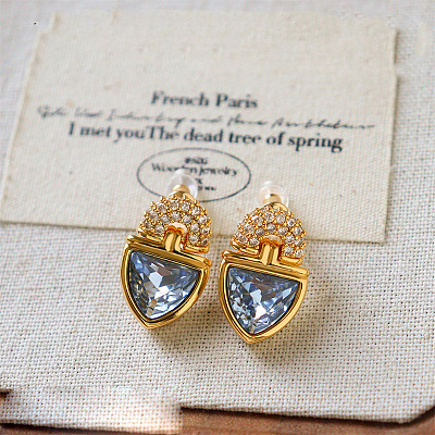 Brass Pave Cubic Zirconia Stud Earrings WG20E7A-03-1
