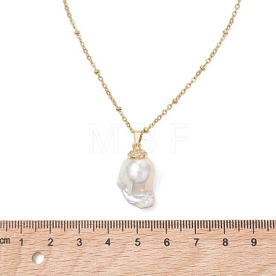 Nuggets Natural Baroque Keshi Pearl Pendant 304 Stainless Steel Satellite Chain Necklaces for Women NJEW-JN06030-1