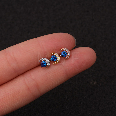 316L Surgical Stainless Steel Micro Pave Blue Cubic Zirconia Cartilage Earrings WG35DE6-14-1