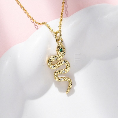 Brass Micro Pave Clear Cubic Zirconia Snake Pendant Necklaces NJEW-S438-02C-G-1