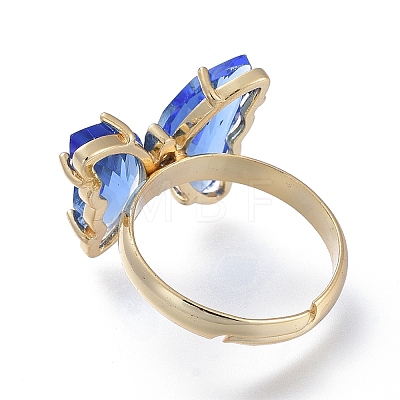 Adjustable Brass Glass Finger Rings RJEW-P148-A01-06-1