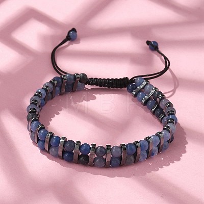 Natural Blue Aventurine and Synthetic Hematite Adjustable Braided Bead Bracelets BJEW-H626-01-01-1