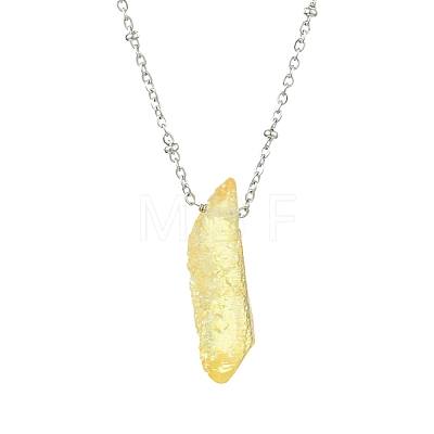 Electroplated Natural Quartz Crystal Prism Pendant Necklaces NJEW-JN05029-02-1