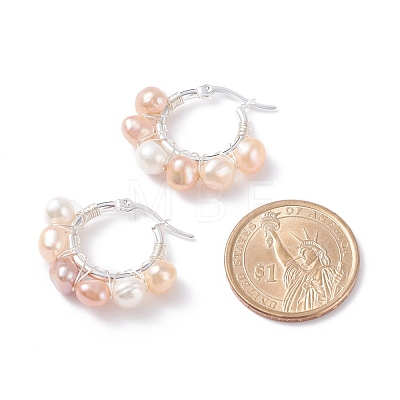 Natural Pearl Wire Wrapped Beaded Hoop Earrings for Women EJEW-JE04759-01-1