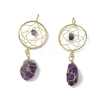 Raw Rough Natural Amethyst Coppwer Wire Wrapped Big Pendants G-G314-02G-05-1